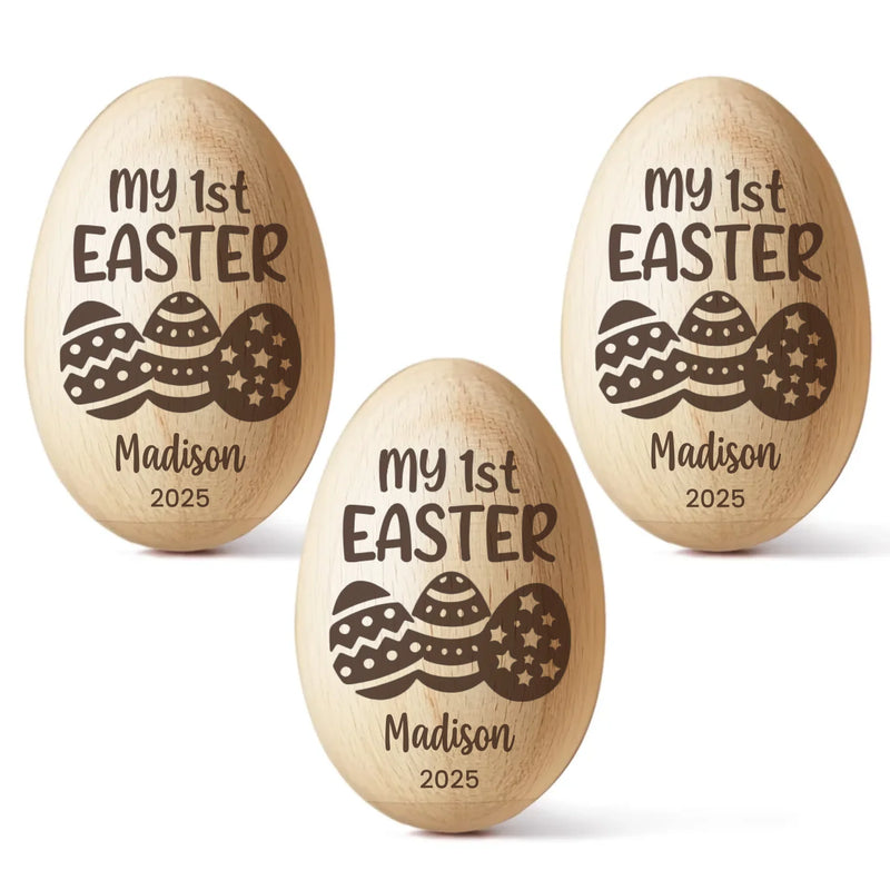 Custom Name First Easter Gifts for Baby - Personalized Wooden Egg Shaker