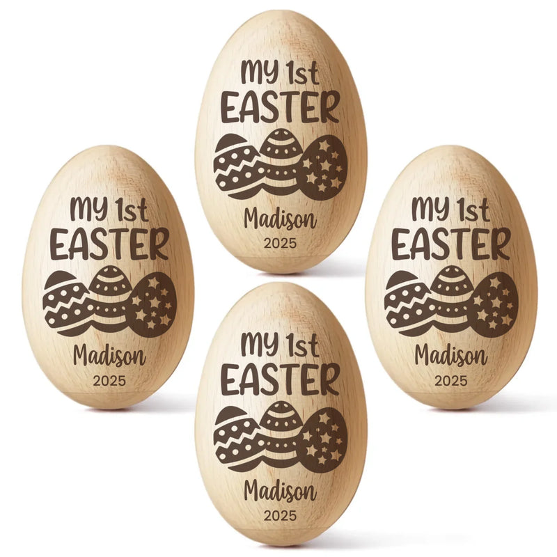 Custom Name First Easter Gifts for Baby - Personalized Wooden Egg Shaker