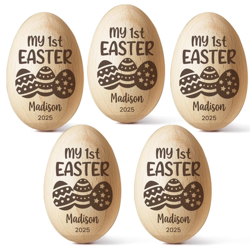 Custom Name First Easter Gifts for Baby - Personalized Wooden Egg Shaker