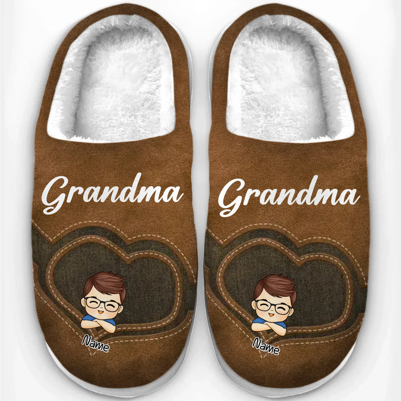 Love Grows In Grandma’s Heart - Family Personalized Custom Fluffy Slippers - Mother's Day, Gift For Mom, Grandma