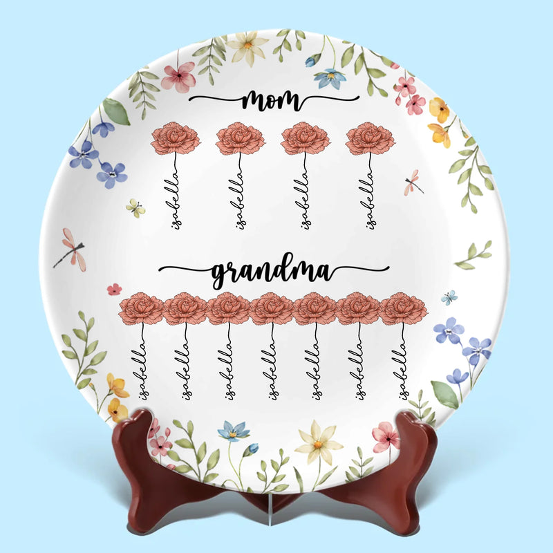 First Mom Now Grandma Floral Gift for Grandmothers - Ceramic Plate