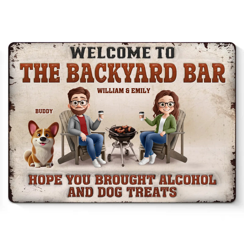 Custom Name Funny Alcohol and Dog Lover Couple Gifts - Personalized Metal Sign