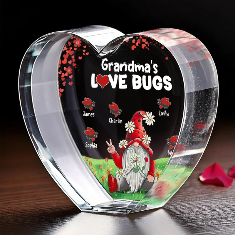 Little Bugs, Big Love - Family Personalized Custom 3D Crystal Heart Shaped - Mother's Day, Gift For Mom, Grandma