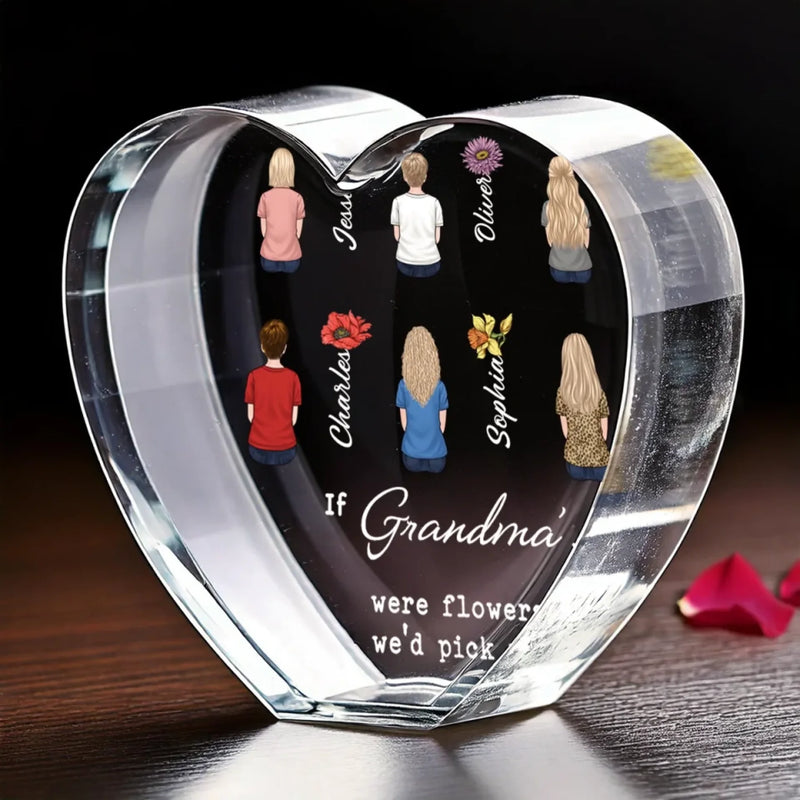 Grandma's Garden Grows Here - Family Personalized Custom 3D Crystal Heart Shaped - Mother's Day, Gift For Mom, Grandma