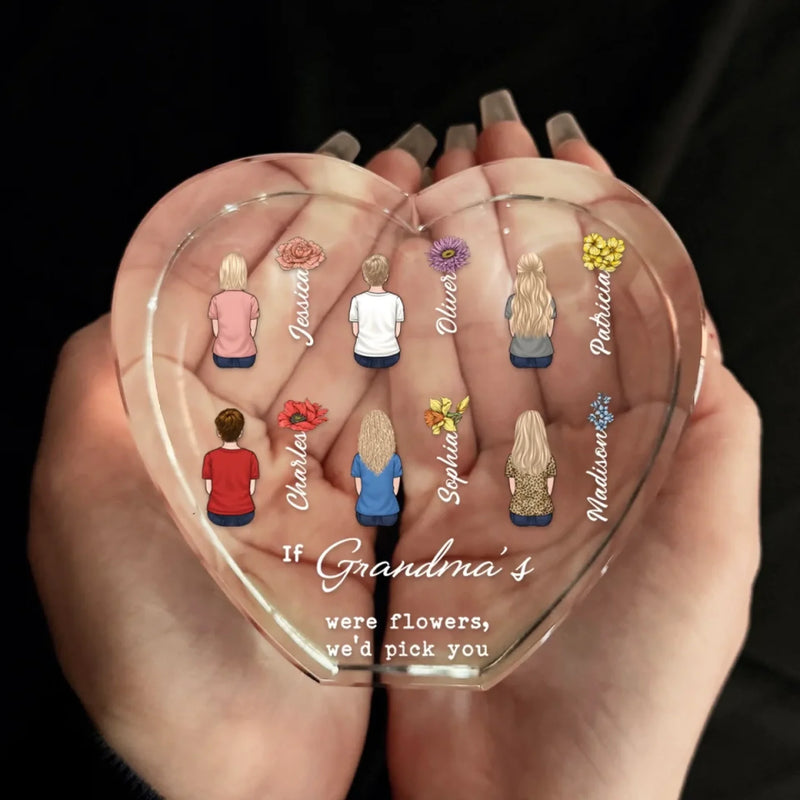 Grandma's Garden Grows Here - Family Personalized Custom 3D Crystal Heart Shaped - Mother's Day, Gift For Mom, Grandma