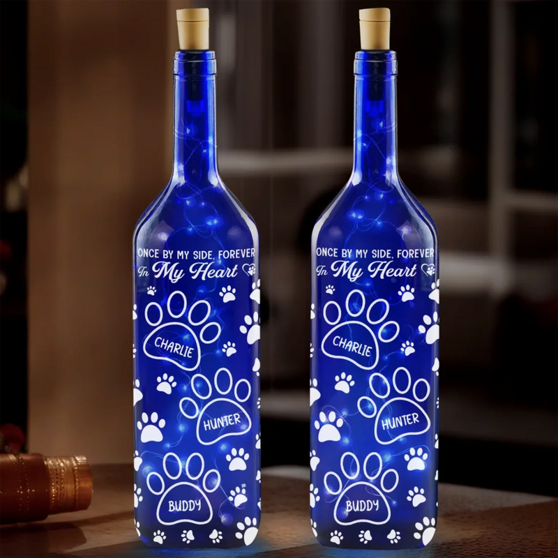 Your Paw Prints Will Always Stay - Memorial Personalized Custom Blue Bottle Lamp - Sympathy Gift For Pet Owners, Pet Lovers