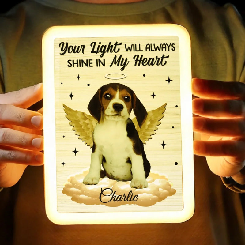 Custom Pet Photo Angel Dog Memorial Decor - Personalized Mirror LED Light