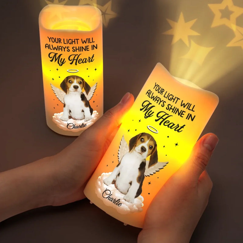 Custom Photo Forever Shining, Forever Loved - Memorial Personalized Custom LED Projection Flameless Candle - Sympathy Gift For Pet Owners, Pet Lovers