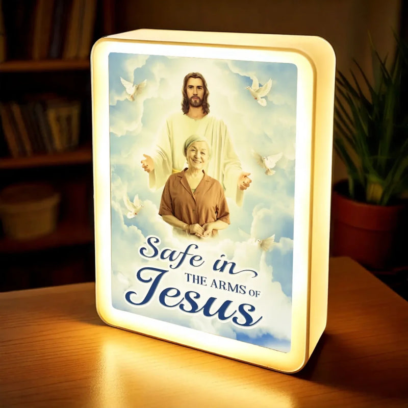 Custom Photo Held In His Hands, Loved For Eternity - Memorial Personalized Custom LED Mirror Frame Lamp - Sympathy Gift For Family Members