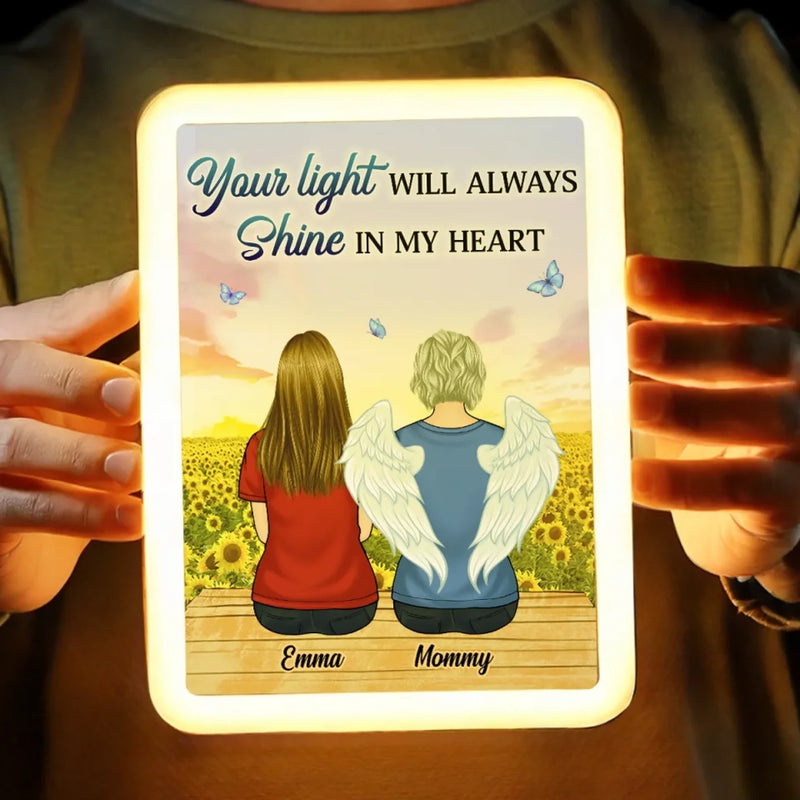 Your Light Will Always Shine In My Heart - Memorial Personalized Custom LED Mirror Frame Lamp - Sympathy Gift For Family Members
