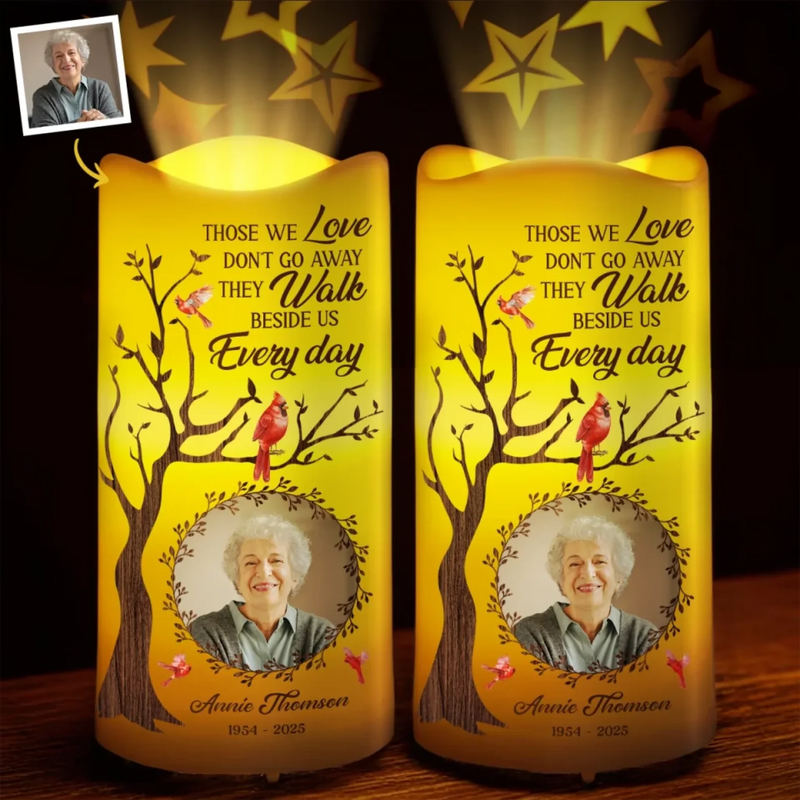 Custom Photo Love Lives On, Even After Goodbye - Memorial Personalized Custom LED Projection Flameless Candle - Sympathy Gift For Family Members