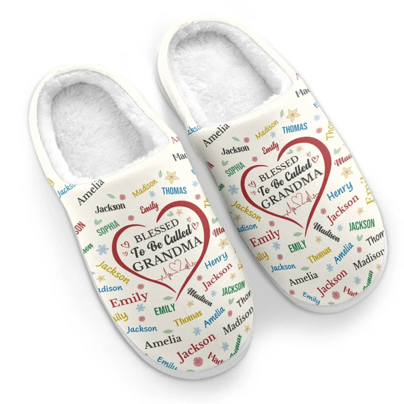 Custom Name Blessed Grandma Gifts - Personalized Fluffy Slipper
