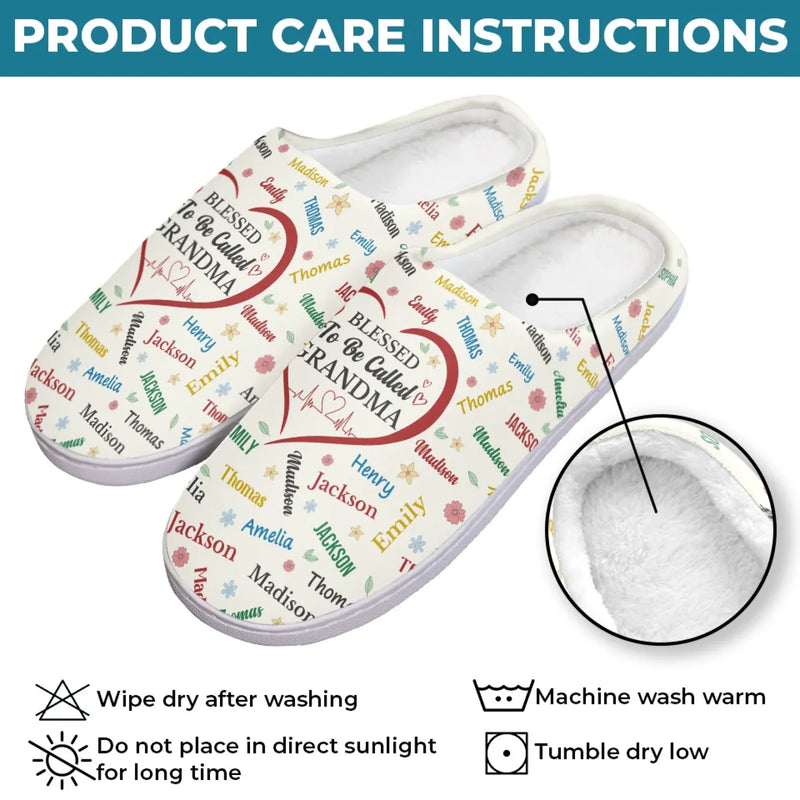 Custom Name Blessed Grandma Gifts - Personalized Fluffy Slipper