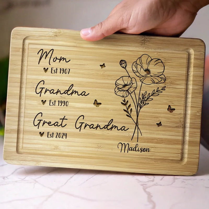 Custom Family Heritage Gifts for Mom and Grandma - Personalized Cutting Board