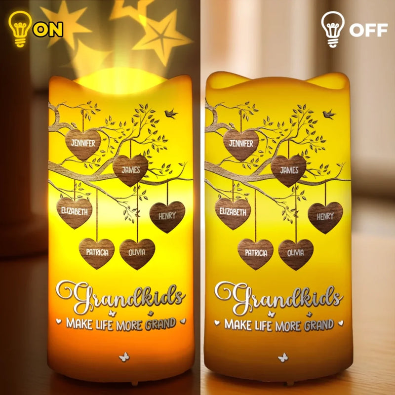 Custom Name Grandkids Family Tree Gifts for Grandparents - Personalized Projector LED Candle