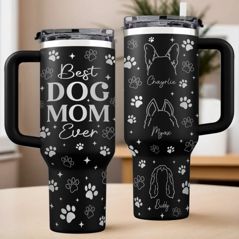 Custom Name Dog Mom Gifts for Women - Personalized Engraved 40oz Tumbler With Handle