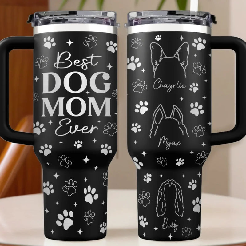 Custom Name Dog Mom Gifts for Women - Personalized Engraved 40oz Tumbler With Handle