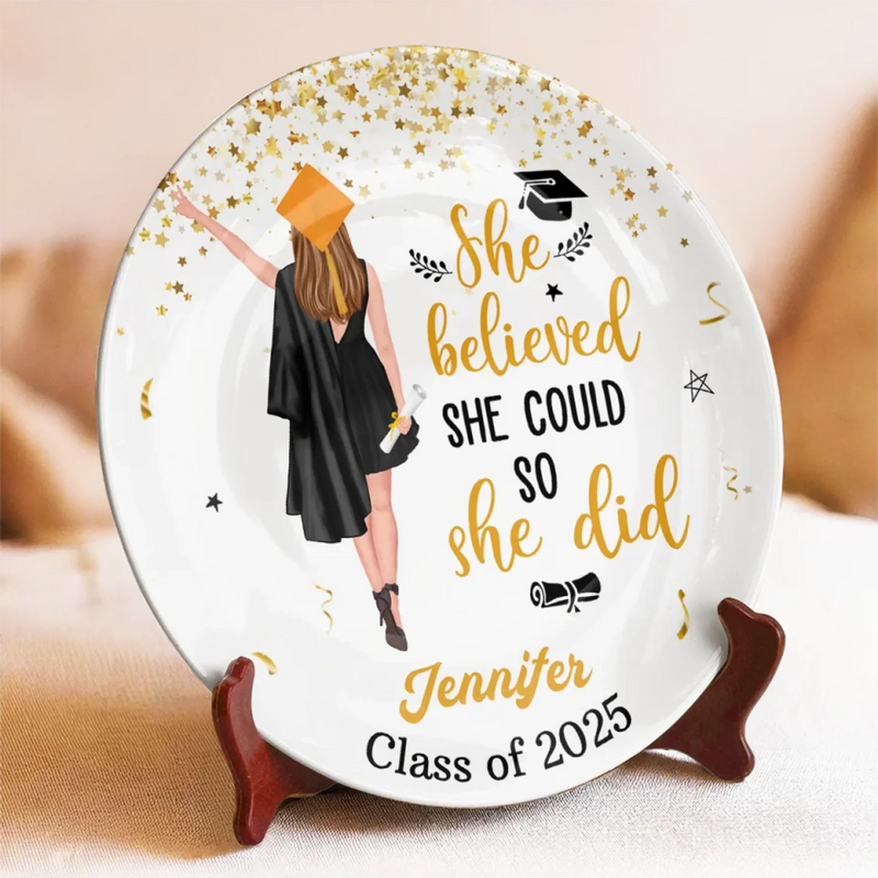 Cheers To New Beginnings - Family Personalized Custom Ceramic Plate - Graduation Gift For Family Members, Siblings, Brothers, Sisters