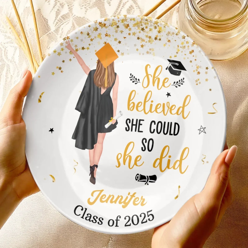 Cheers To New Beginnings - Family Personalized Custom Ceramic Plate - Graduation Gift For Family Members, Siblings, Brothers, Sisters