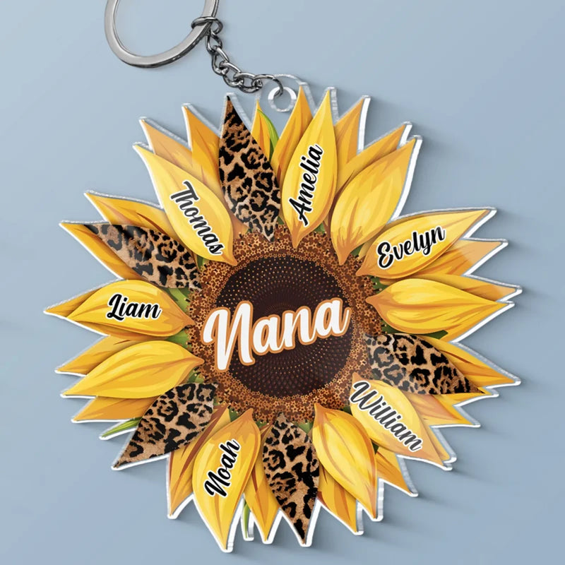 Family Blooms, Heart Glows - Family Personalized Custom Shaped Acrylic Keychain - Mother's Day, Gift For Mom, Grandma