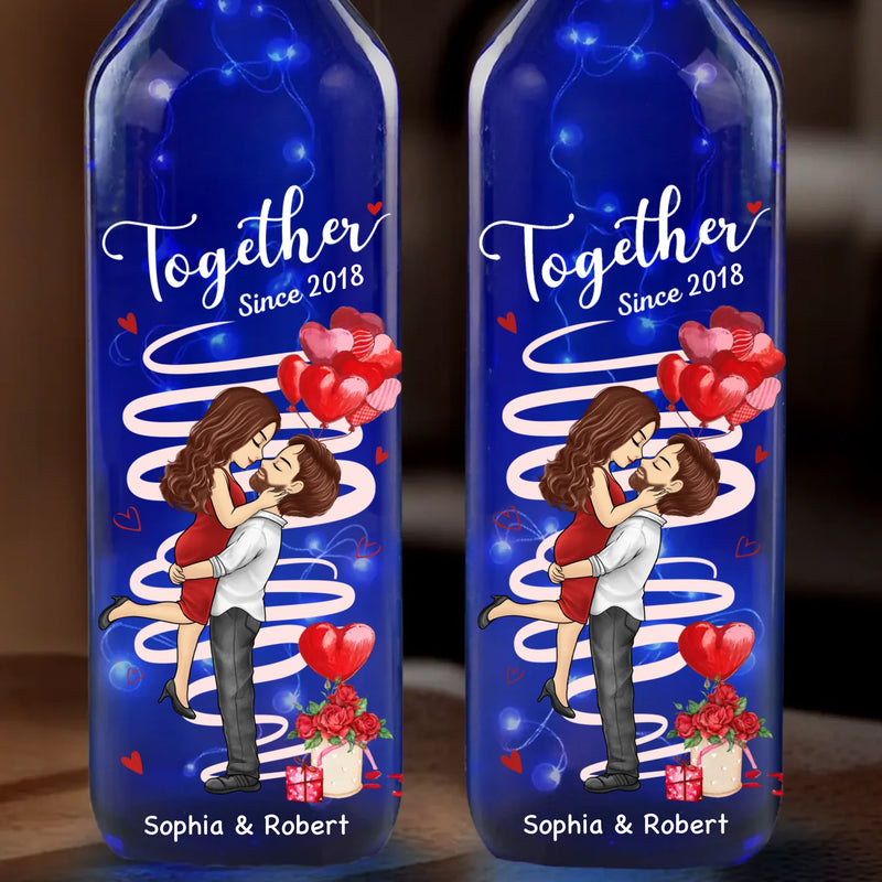 Hand In Hand, Heart To Heart, Forever Ours - Couple Personalized Custom Blue Bottle Lamp - Gift For Husband Wife, Anniversary