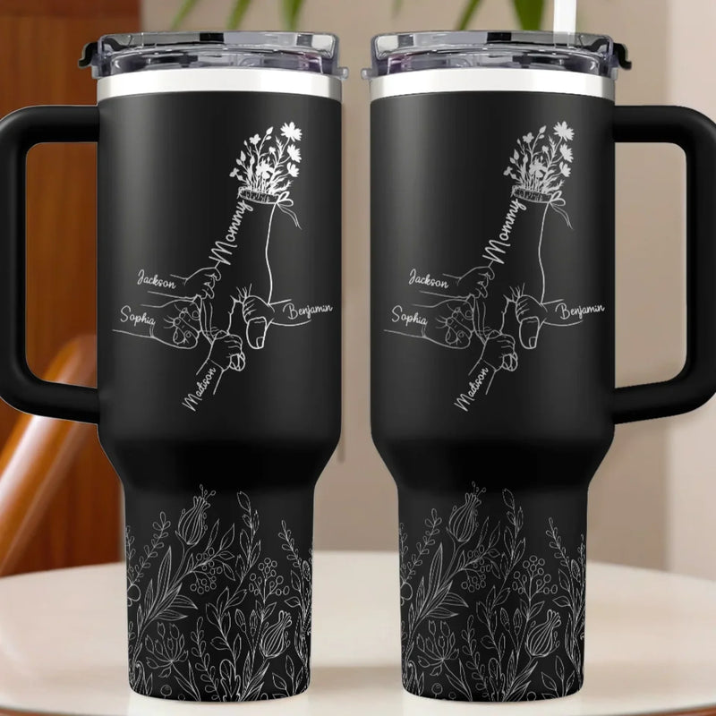 The Hands That Raised Us, The Love That Guides Us - Family Personalized Custom Engraved 40oz Tumbler With Handle - Mother's Day, Gift For Mom, Grandma