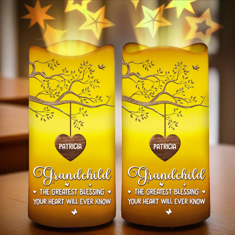 Custom Name Grandkids Family Tree Gifts for Grandparents - Personalized Projector LED Candle