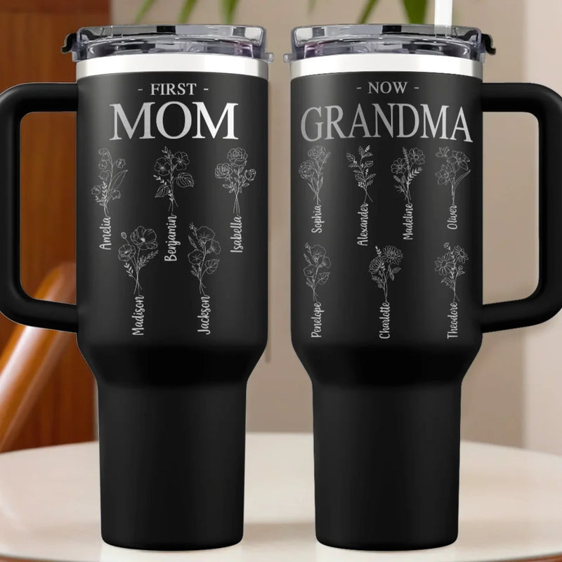 Family Grows, Love Multiplies - Family Personalized Custom Engraved 40oz Tumbler With Handle - Mother's Day, Gift For Mom, Grandma