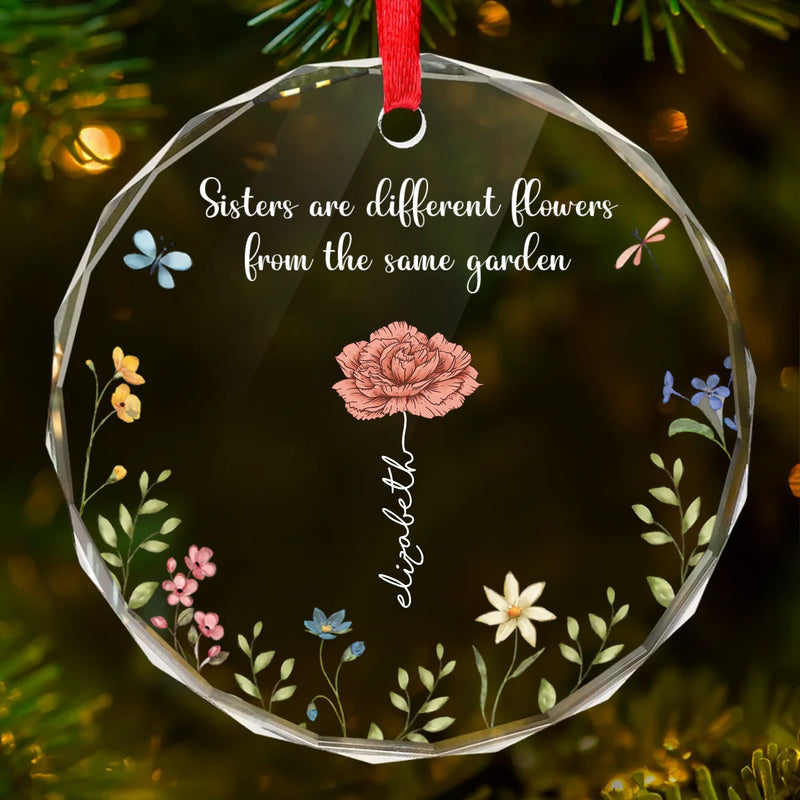 Side By Side Or Miles Apart - Bestie Personalized Custom Circle Glass Ornament - Christmas Gift For Best Friends, BFF, Sisters