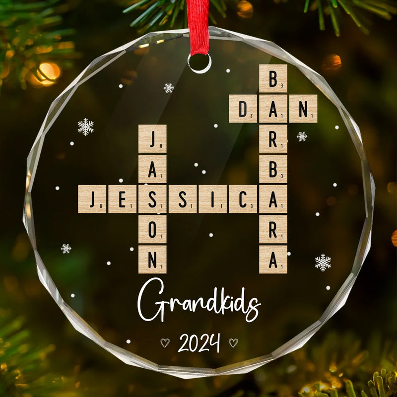 The True Happiness Of Christmas Is Gathering Around Nana - Family Personalized Custom Circle Glass Ornament - Christmas Gift For Grandma