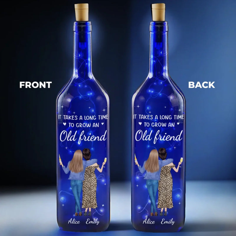 Custom Name Old Friend Gifts for Best Friends - Personalized Blue Bottle Lamp