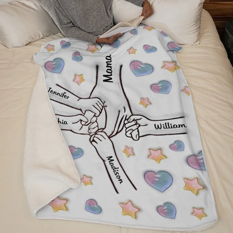 Forever Connected, Hand in Hand - Family Personalized Custom 3D Inflated Effect Printed Blanket - Mother's Day, Gift For Mom, Grandma