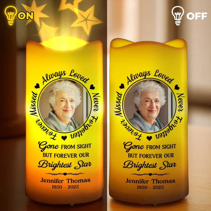 Custom Photo Forever A Light In Your Heart - Memorial Personalized Custom LED Projection Flameless Candle - Sympathy Gift For Family Members
