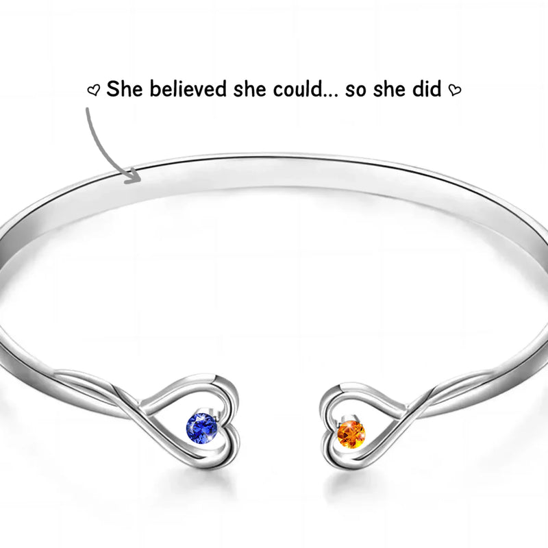 Shining Love, Timeless Grace - Family Personalized Custom Engraved Infinity Heart Bangle With Birthstones - Mother's Day, Gift For Mom, Daughter