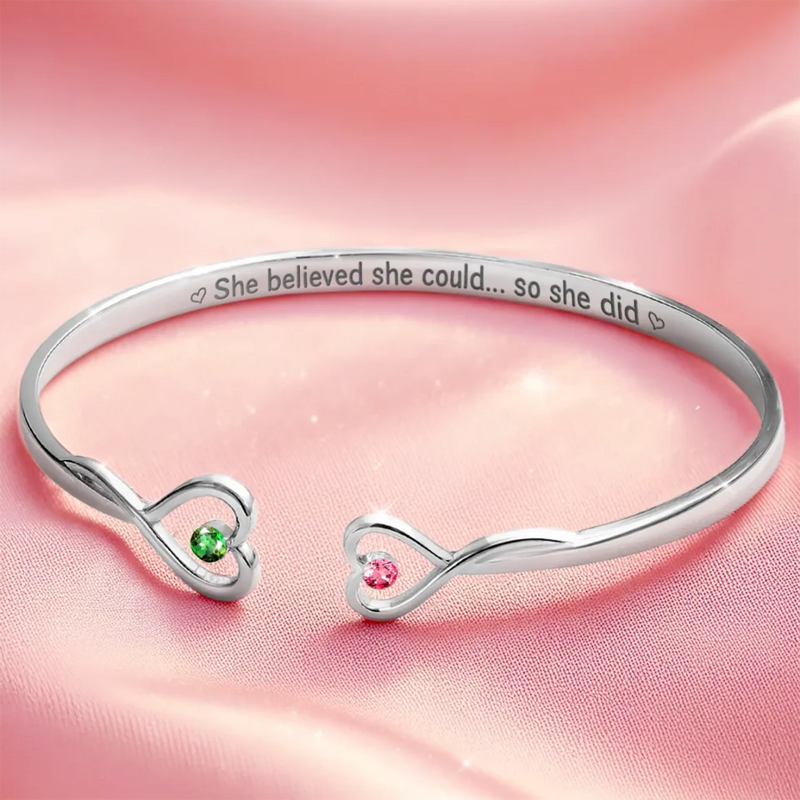 Shining Love, Timeless Grace - Family Personalized Custom Engraved Infinity Heart Bangle With Birthstones - Mother's Day, Gift For Mom, Daughter
