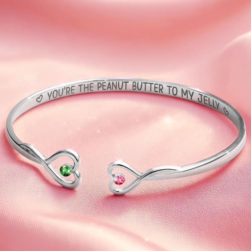 Friendship Lasts Forever - Bestie Personalized Custom Engraved Infinity Heart Bangle With Birthstones - Gift For Best Friends, BFF, Sisters