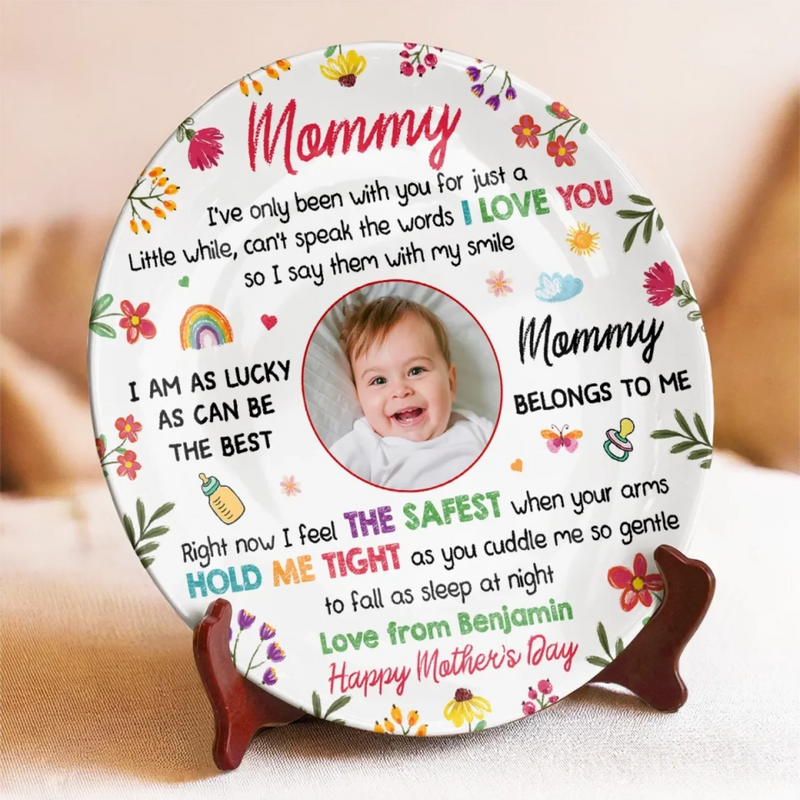 Custom Photo A Baby Fills The World With Love - Family Personalized Custom Ceramic Plate - Mother's Day, Baby Shower Gift, Gift For First Mom