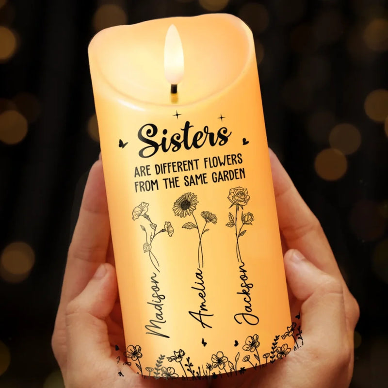 Blooming Side By Side, Forever Connected - Bestie Personalized Custom LED Candle - Gift For Best Friends, BFF, Sisters