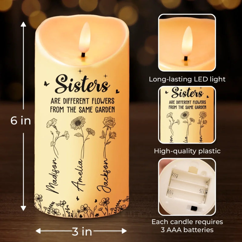 Blooming Side By Side, Forever Connected - Bestie Personalized Custom LED Candle - Gift For Best Friends, BFF, Sisters