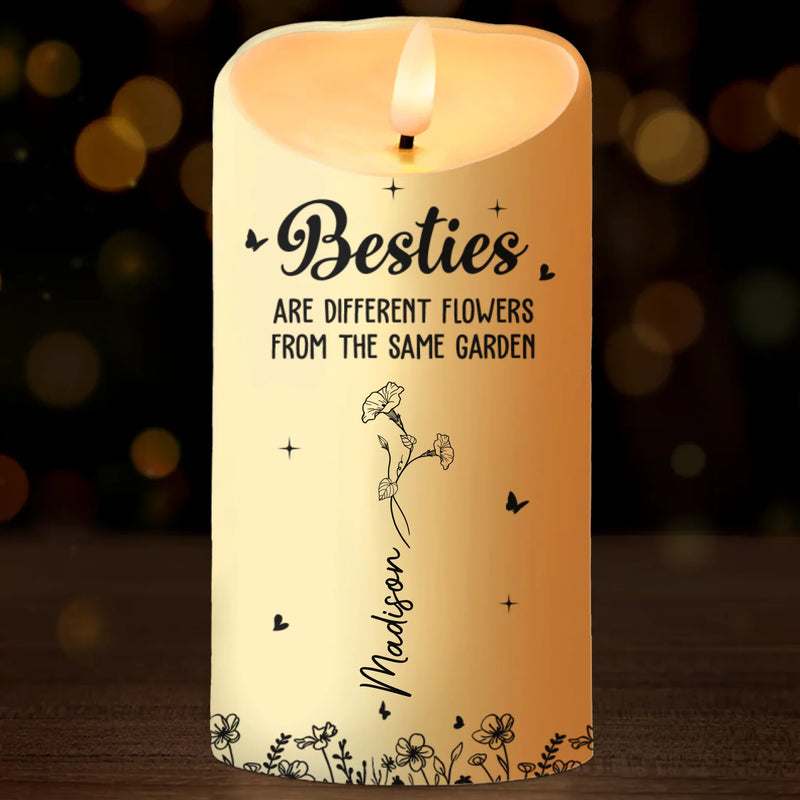 Blooming Side By Side, Forever Connected - Bestie Personalized Custom LED Candle - Gift For Best Friends, BFF, Sisters