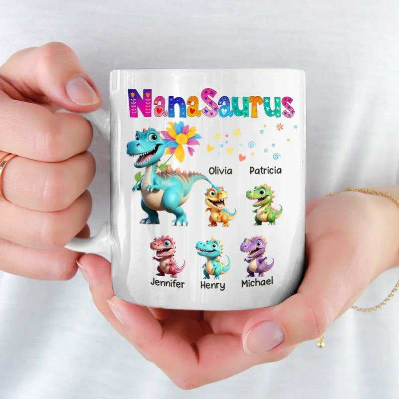 Nanasaurus & Her Little Dinos - Family Personalized Custom Mug - Mother's Day, Gift For Mom, Grandma