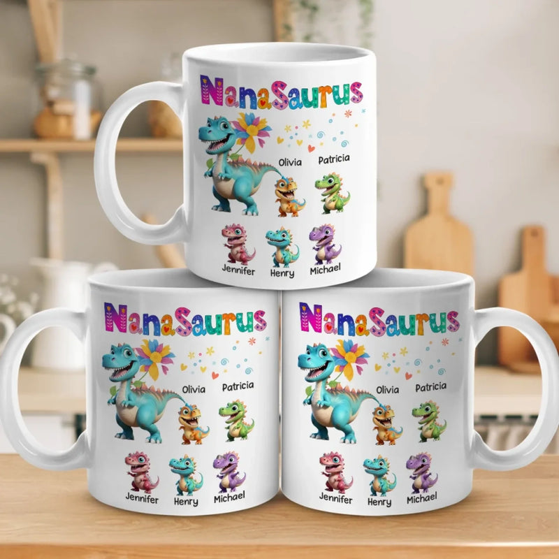 Nanasaurus & Her Little Dinos - Family Personalized Custom Mug - Mother's Day, Gift For Mom, Grandma