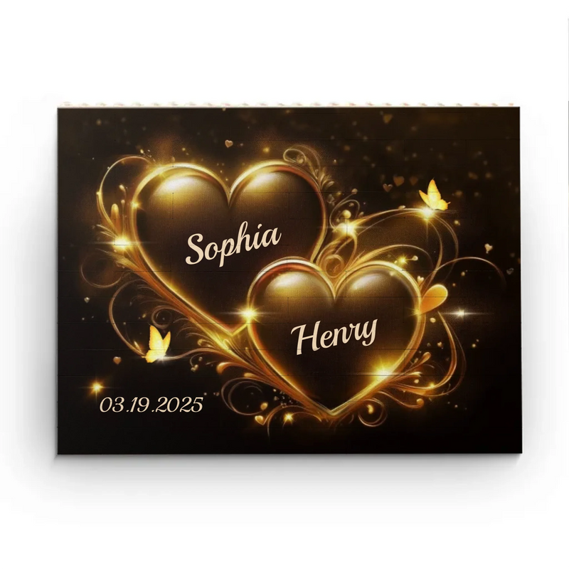 Custom Name Purple Heart Couple Gifts - Personalized Building Brick Blocks