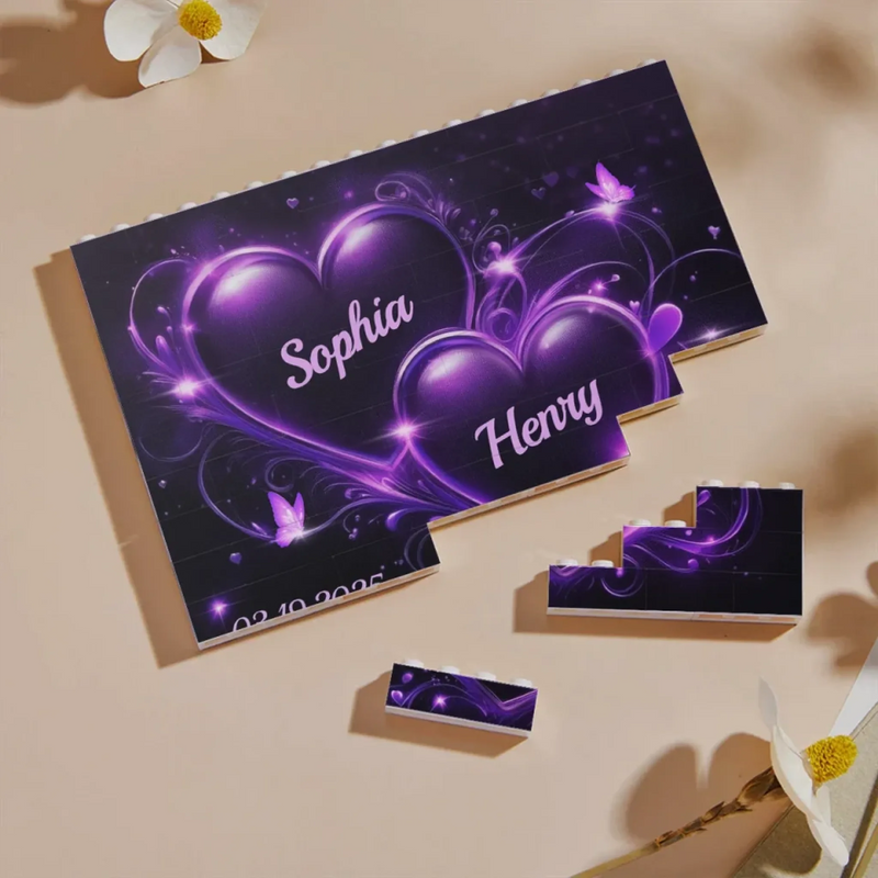 Together In Love, Forever In Heart - Couple Personalized Custom Horizontal Rectangle Shaped Building Brick Blocks - Gift For Husband Wife, Anniversary