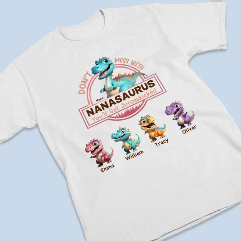 Don’t Mess With Mamasaurus & Her Dino Squad -  Family Personalized Custom Unisex T-shirt, Premium T-shirt, Hoodie - Mother's Day Gift For Mom, Grandma