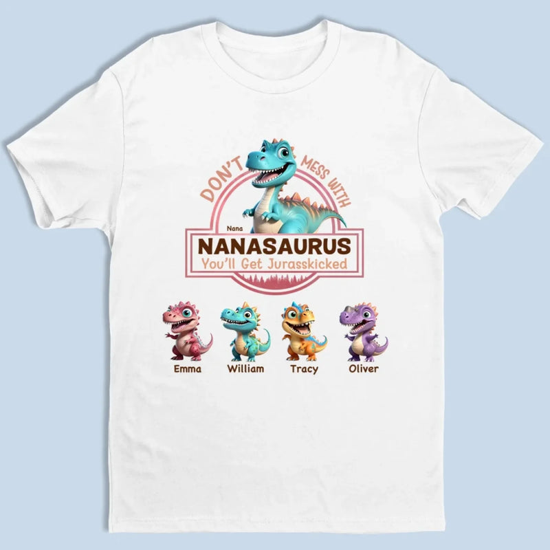Don’t Mess With Mamasaurus & Her Dino Squad -  Family Personalized Custom Unisex T-shirt, Premium T-shirt, Hoodie - Mother's Day Gift For Mom, Grandma