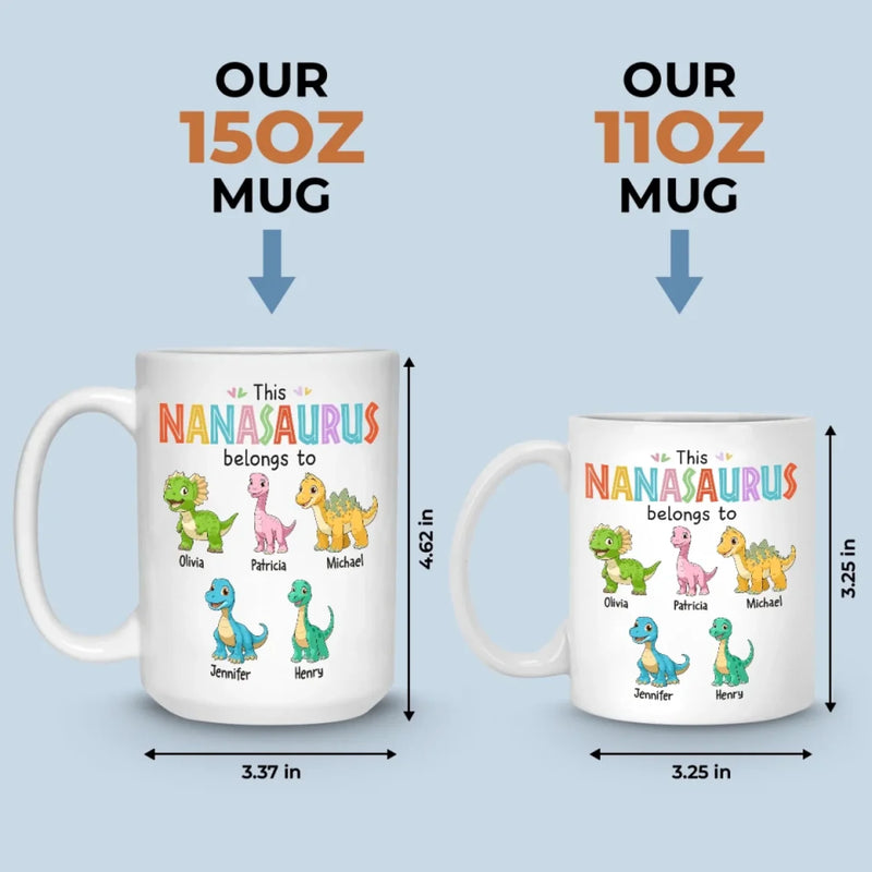 This Nanasaurus Roars With Love - Family Personalized Custom Mug - Mother's Day, Gift For Mom, Grandma