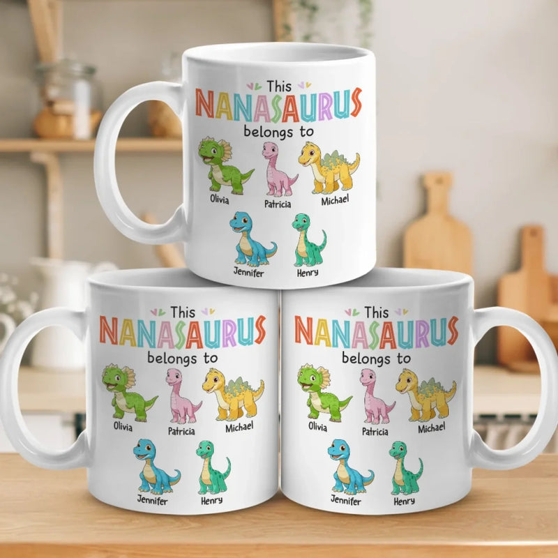 This Nanasaurus Roars With Love - Family Personalized Custom Mug - Mother's Day, Gift For Mom, Grandma