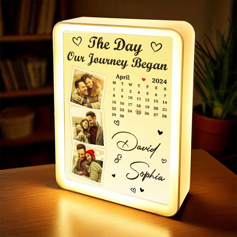 Custom Photo A Date To Remember, A Love To Cherish - Couple Personalized Custom LED Mirror Frame Lamp - Gift For Husband Wife, Anniversary