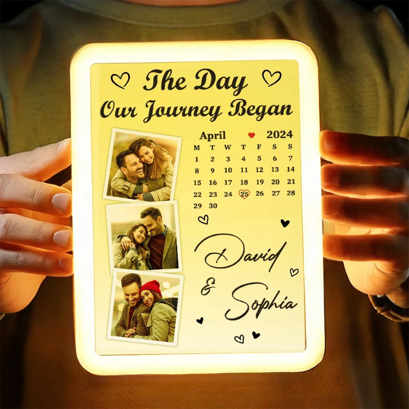 Custom Photo A Date To Remember, A Love To Cherish - Couple Personalized Custom LED Mirror Frame Lamp - Gift For Husband Wife, Anniversary
